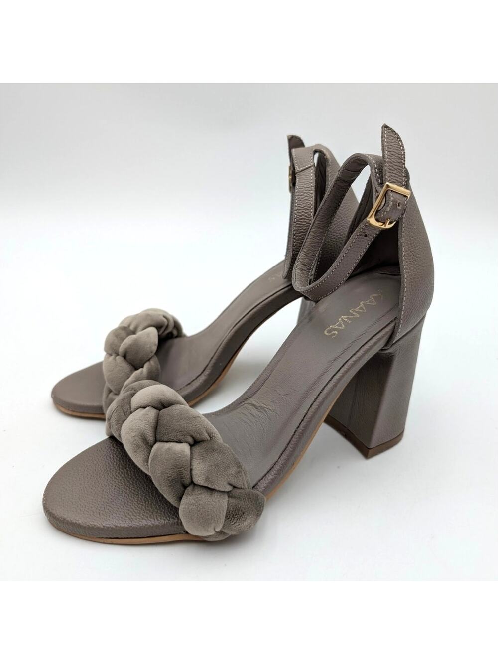 Kaanas Soho Velvet Braided Ankle Strap Sandal Women's Taupe Size US6 EU36.5